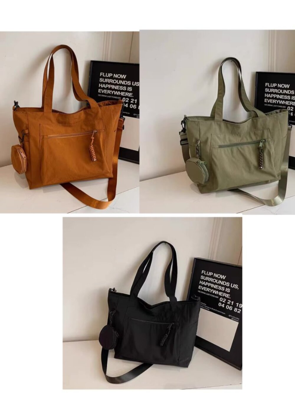 Korean Nylon Tote Crossbody Shoulder Bag Diaper Lightweight Large and Coin Purse